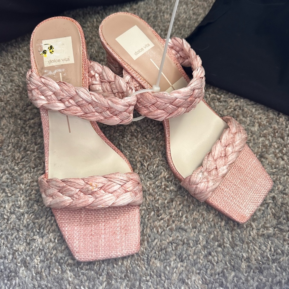 Dolce Vita Paily Pink Raffia Vanilla Heels Size 7.5-8.5 - Picture 3 of 7